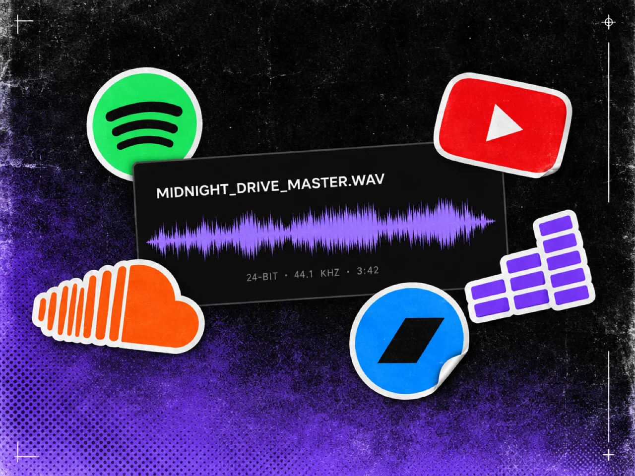 A finished Sonura master alongside Spotify, YouTube, SoundCloud and Bandcamp