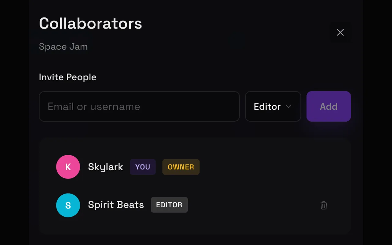 Collaborators sharing a Sonura project