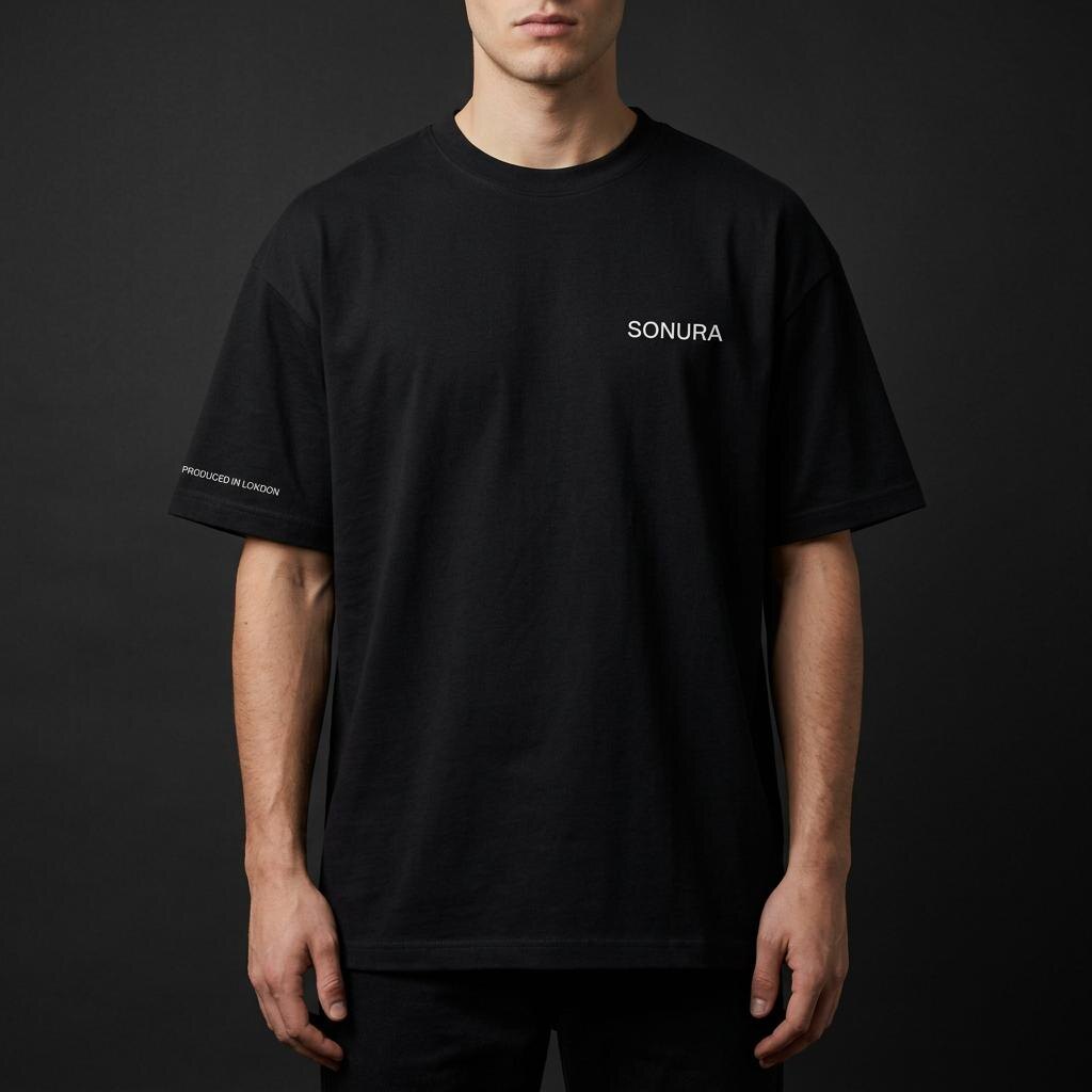 Black Sonura tee, front with SONURA on the chest